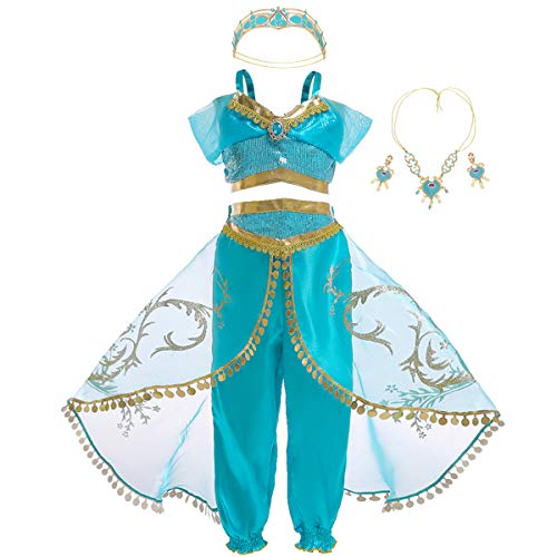 KumSoomliy Jasmin-Kostüm für Mädchen, für Halloween, Geburtstagspartys, Arabische Prinzessin, Tanzkostüm, 5–6 Jahre von KumSoomliy