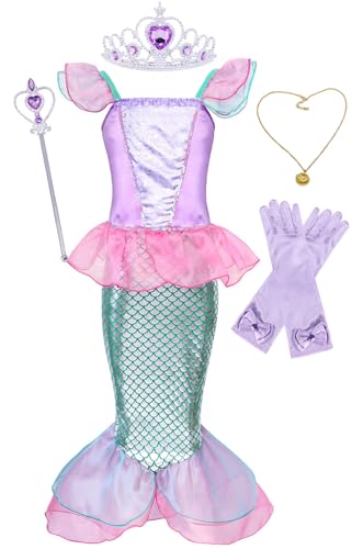 KumSoomliy Meerjungfrauenkostüm für Mädchen, Feengeschichte, Kinder, Abendkleidung, Rosa, mit Zubehör, Jahre 130, 5–6 Jahre von KumSoomliy