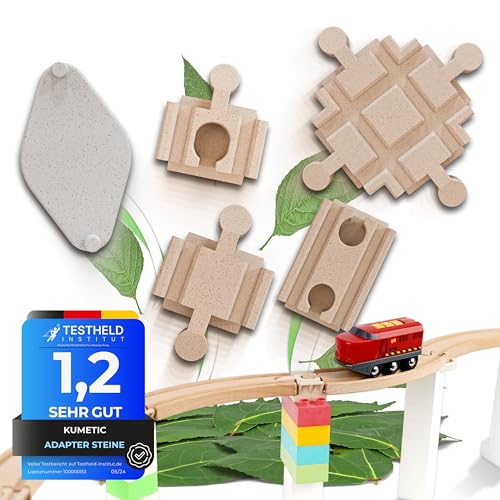 Kumetic 49 Stück Adapter-Steine Megaset in Holzoptik passend für Brio Schienen & Duplo® sowie alle übrigen Holzeisenbahnen + Klemmbausteine - Made in Germany (Mega-Set) von Kumetic