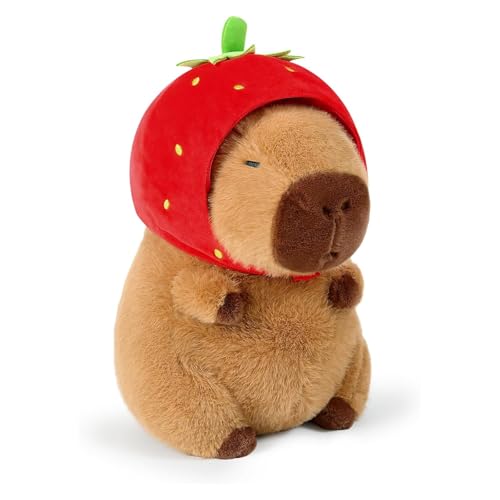 Capybara Kuscheltier, 25cm Capybara Plüschtier Con Abnehmbarer Erdbeerhut, Simulation Kawaii Stofftier Capybara, Kissen Spielzeug Wurfkissen Geschenk für Kinder Mädchen, Jungen, 3+ Jahre, Erwachsener Capybara Kuscheltier, 25cm Capybara Plüschtier Con Abnehmbarer Erdbeerhut, Simulation Kawaii Stofftier Capybara, Kissen Spielzeug Wurfkissen Geschenk für Kinder Mädchen, Jungen, 3+ Jahre, Erwachsener von Kunaxku