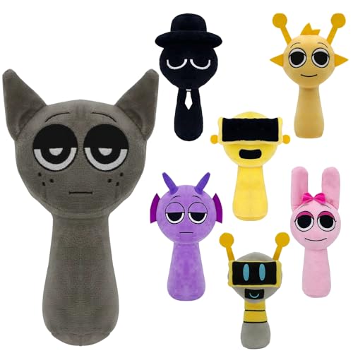 Plüschtier-Set Sprunki - 25cm Wenda und Grau | Weiche und witzige Kuscheltier für Fans | Ideales Geschenk zum Geburtstag für Kinder und Sammler (Dark gray) von Kunaxku