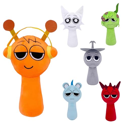 Plüschtier-Set Sprunki - 25cm Wenda und Grau | Weiche und witzige Kuscheltier für Fans | Ideales Geschenk zum Geburtstag für Kinder und Sammler (Orange) von Kunaxku