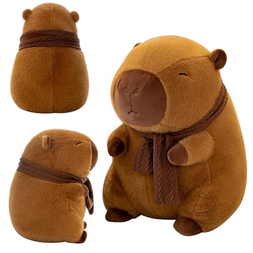 Süßes Capybara Kuscheltier mit Schildkröten-Rucksack - Weiches Plüschtier für Babys & Kinder | Kissen & Spielzeug für Jungen & Mädchen | Perfekt als Geschenk zum Schmusen & Spielen (scarf) von Kunaxku