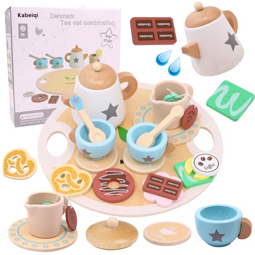 Tea Tee Set Holz - Rollenspiel - Spielen Sie Tee -Party -Spiel für Spielzeug, Kinderzubehör, perfektes Holzgeschenk für kleine Köche von Kunaxku