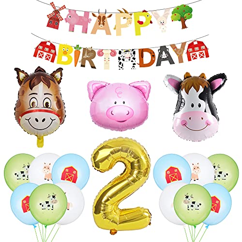 KungFu Mall 2. Bauernhoftier Geburtstagsdekoration, Bauernhoftier Luftballons, Geburtstagsnummer 2. Folienballon Banner für Geburtstagsfeier, Luftballons, Dekoration, Mädchen, Jungen von Kungfu Mall