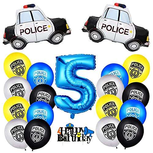 KungFu Mall 5. Polizei Geburtstagsparty Deko für Jungen, Polizei Luftballons Polizeiauto Folienballon Nummer 5 Tortenaufsatz für Kinder Thema Geburtstag Party Dekoration Babyparty Geburtstag von Kungfu Mall