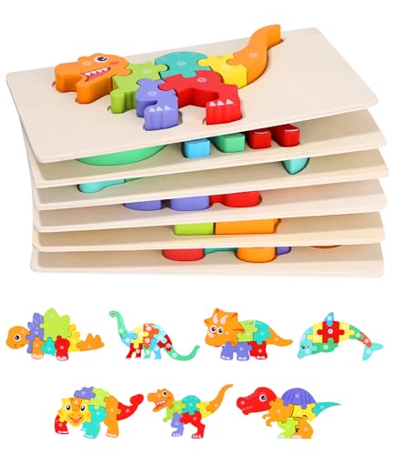 Kureny Holzpuzzle für Kleinkinder von 1-3 Jahren, Montessori-Spielzeug für Kinder ab 2 Jahren,Lernendes Pädagogisches Spielzeug, Geschenk für Jungen und Mädchen - 7er-Pack von Kureny