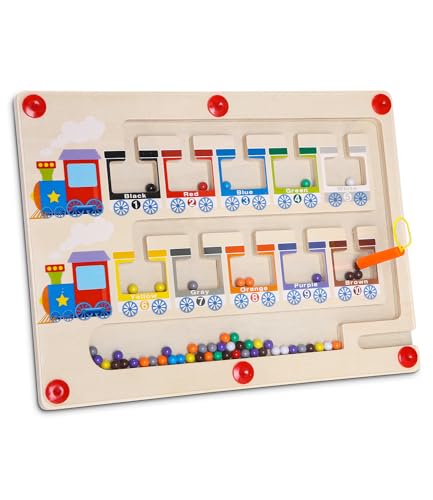 Kureny Magnetspiel Labyrinth Montessori,Magnetisch Holzspielzeug für Kinder,Motorikspielzeug Sortierspiel,Holz Feinmotorikspielzeug,Zahlen Und Farben Lernspielzeug für Mädchen Jungen 3 4 5 6 7 Jahre von Kureny