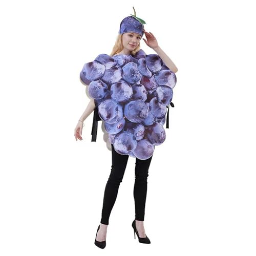 Kuriozud Halloween-Kostüm für Damen, Trauben-Kostüm, ärmellose Weste mit Hut, Obst, Halloween, Cosplay, Kostüm für Damen, Herren, Erwachsene (lila, Einheitsgröße) von Kuriozud