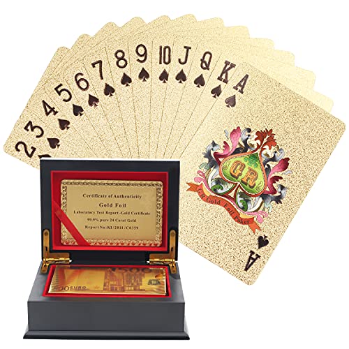 Kurtzy Goldene Poker Karten - Spielkarten Wasserfest Kartendeck aus Goldfolie für Magie, Poker Spiel & Familienspiele - Professionelle Goldene Spiel Karten mit 500 Euro Design & Display-Geschenkbox Kurtzy Goldene Poker Karten - Spielkarten Wasserfest Kartendeck aus Goldfolie für Magie, Poker Spiel & Familienspiele - Professionelle Goldene Spiel Karten mit 500 Euro Design & Display-Geschenkbox von Kurtzy