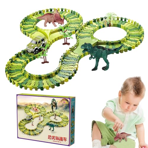 Kustimantu Dinosaurierstracks, Flexible Dinosaurier -Streckenspielzeugset - Flexible Playset Race Train Tracks | Fine Motor Skill Building Lernbaukit für Familienfreunde Kinder von Kustimantu
