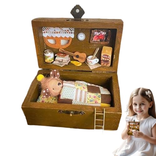 Kustimantu Hölzerne Miniaturpuppenhaus, Miniaturraum -Kit,Miniaturhaus -Kits für Erwachsene - Tiere in Kisten Entwerfen von Handwerkskollektierspielzeug, hölzerne handgefertigte von Kustimantu