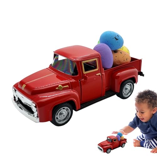 Kustimantu Osterdekoration des Lastwagens, Osterwagen, Spielzeugautos, Schiffe mit Eiern | Happy Spring Small Truck Decorations, Easter Farmhouse Metal Car für Weihnachtsdekoration von Kustimantu