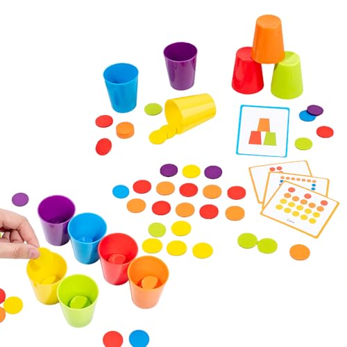 Kustimantu Quick Stack Cups Set, Regenbogen -Stapelbecher | Frühe Bildung entwickeln Spielzeug - 50 Fragenkarten Farbklassifizierung für interaktive lustige Mädchen Party Reisen Geburtstag von Kustimantu