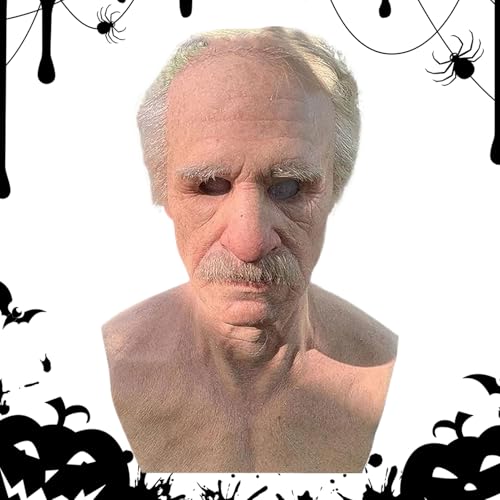 Kustimantu Realistische Gesichtsmaske | gruselige menschliche Latexmaske | Kostümzubehör mit weißen Haaren und Bart für Maskerade, Show, Theater, Cosplay, Partys und Familientreffen von Kustimantu