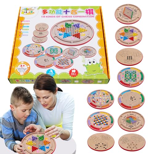 Kustimantu Schachprüfern Set, Checkers und Schachbrettspiel | 10-in-1 Multifunktionales Holzprüfer Brettspiel - Leichte Kinder Spielen Set für Heimreise -Familientreffen Partys von Kustimantu
