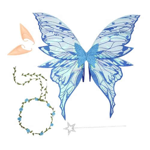 Kustimantu Schmetterlingsflügel für Mädchen | Engelsflügel mit Diadem und Ohren, Kostümzubehör für Cosplay, Hochzeit, Geburtstag, Make-up-Abend, von Kustimantu