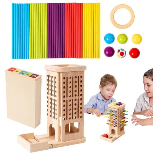 Kustimantu Stapelspiel Mit Stäbchen,Klassische Turmspiele mit Holzstäbchen | Buntes Lernspielbrett zur Frühförderung für Kindergeburtstage & Gesellschaftsspieleabende von Kustimantu