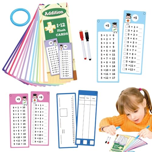 Kustimantu Times Tische Flash -Karten, Multiplikation Flash -Karten - Addition Flash Card | Doppelseitiges interaktives Lernspiel mit 2 Trockener-Stiften für Klassenzimmer, Heimschule von Kustimantu