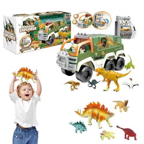 Kuxiptin Dinosaurier-Auto, Dino-Truck | Tiertransporter mit Ton und Licht | Dinosaurier-Transport-LKW für Kinder, Fahrzeugträger, Auto, Spielzeug für Jungen, LKW-Spielzeug mit Dino-Figuren von Kuxiptin