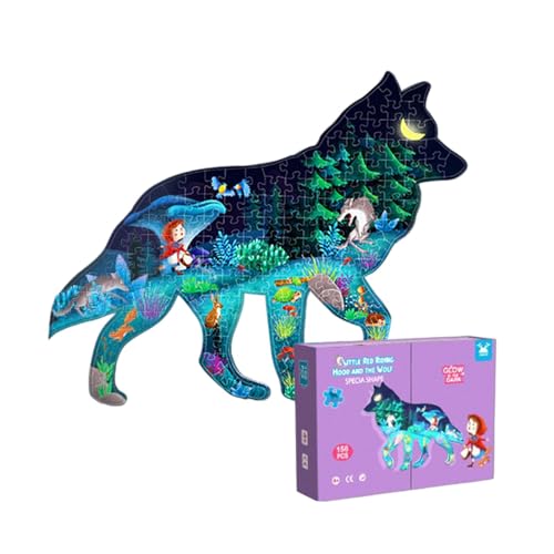 Kuxiptin Puzzle-Set, leuchtende Puzzles - Pädagogische Wolf-Bodenpuzzles,Puzzle „Kleines Mädchen und der Wolf“, 156 Teile, einzigartiges Kunstwerk für Kinder im Alter von 3–8 Jahren von Kuxiptin