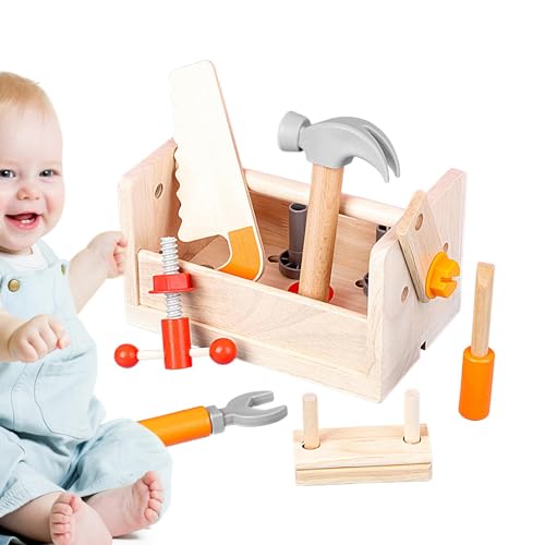 Kuxiptin Werkzeugset für Kinder,Werkzeugset für Kinder - 16-teiliges Holzkonstruktionsspielzeug mit Box - Tragbares Montessori-Spielzeug für die frühe Entwicklung, Rollenspielspielzeug-Set für von Kuxiptin