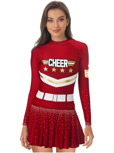 Kvysinly Damen Cheerleading Kostüm Metallic Kleid Langarm Patchwork Minikleid Slim Fit Etuikleid mit Strass Frauen Party Halloween Kostüm Burgundy L Kvysinly Damen Cheerleading Kostüm Metallic Kleid Langarm Patchwork Minikleid Slim Fit Etuikleid mit Strass Frauen Party Halloween Kostüm Burgundy L von Kvysinly