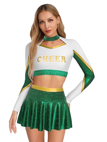 Kvysinly Damen Cheerleading Kostüm Rundhals Oberteil Kontrast Tanktop A-linie Tanzrock Metallic Glockenrock Fasching Kostüm Grün M Kvysinly Damen Cheerleading Kostüm Rundhals Oberteil Kontrast Tanktop A-linie Tanzrock Metallic Glockenrock Fasching Kostüm Grün M von Kvysinly