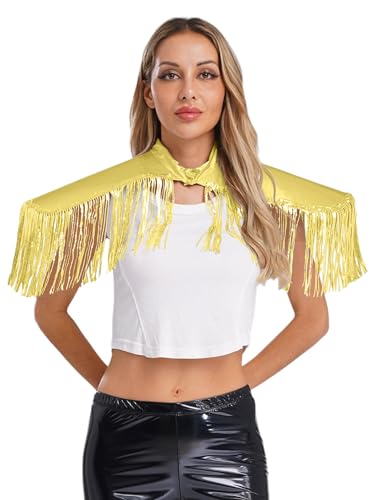 Kvysinly Damen Glänzende Metallic Rüstung Pailletten Fransen Panzer Schulterklappen Tasseln Armor Gilet-Perfekt Für Rave Halloween Gold One Size von Kvysinly