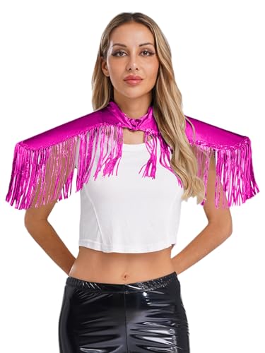 Kvysinly Damen Glänzende Metallic Rüstung Pailletten Fransen Panzer Schulterklappen Tasseln Armor Gilet-Perfekt Für Rave Halloween Hot Pink One Size von Kvysinly