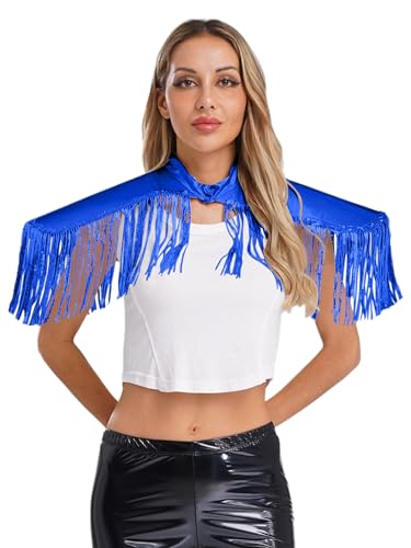 Kvysinly Damen Glänzende Metallic Rüstung Pailletten Fransen Panzer Schulterklappen Tasseln Armor Gilet-Perfekt Für Rave Halloween Königsblau One Size von Kvysinly
