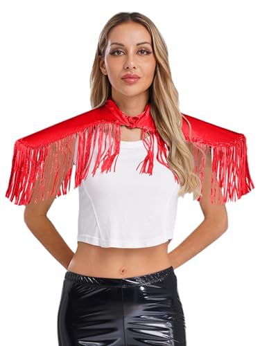 Kvysinly Damen Glänzende Metallic Rüstung Pailletten Fransen Panzer Schulterklappen Tasseln Armor Gilet-Perfekt Für Rave Halloween Rot One Size von Kvysinly