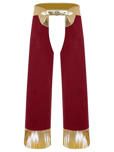 Kvysinly Herren Cowboy Hose Chaps Offener Schritt Offener Schritt Hose Mit Fransen für Halloween Karneval Cosplay S-3XL Burgund L Kvysinly Herren Cowboy Hose Chaps Offener Schritt Offener Schritt Hose Mit Fransen für Halloween Karneval Cosplay S-3XL Burgund L von Kvysinly