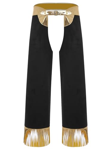 Kvysinly Herren Cowboy Hose Chaps Offener Schritt Offener Schritt Hose Mit Fransen für Halloween Karneval Cosplay S-3XL Gold XXL Kvysinly Herren Cowboy Hose Chaps Offener Schritt Offener Schritt Hose Mit Fransen für Halloween Karneval Cosplay S-3XL Gold XXL von Kvysinly