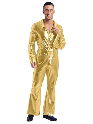 Kvysinly Herren Disco Party Kostüm Metallisch Glänzend Jumpsuit Einteiliger Ganzkörperanzug 70er Jahre Festival Outfit Gold XXL Kvysinly Herren Disco Party Kostüm Metallisch Glänzend Jumpsuit Einteiliger Ganzkörperanzug 70er Jahre Festival Outfit Gold XXL von Kvysinly