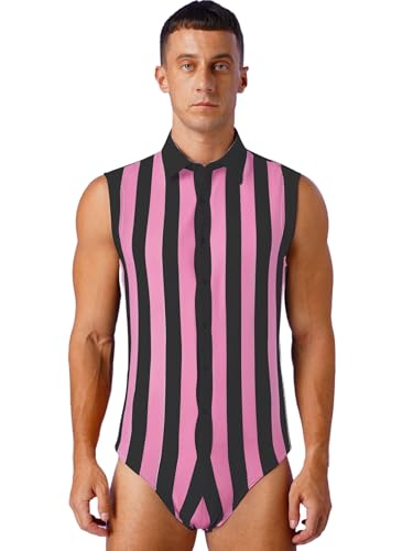 Kvysinly Herren Einteiler Body Revers Gestreift Bodysuit Ärmellos Nterhemd mit Frontknöpfe Männer Sport Fitness Leotard Pink Schwarz XXL Kvysinly Herren Einteiler Body Revers Gestreift Bodysuit Ärmellos Nterhemd mit Frontknöpfe Männer Sport Fitness Leotard Pink Schwarz XXL von Kvysinly