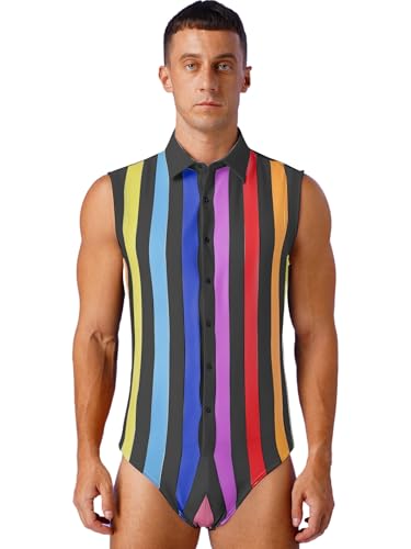 Kvysinly Herren Einteiler Body Revers Gestreift Bodysuit Ärmellos Nterhemd mit Frontknöpfe Männer Sport Fitness Leotard Regenbogen XXL Kvysinly Herren Einteiler Body Revers Gestreift Bodysuit Ärmellos Nterhemd mit Frontknöpfe Männer Sport Fitness Leotard Regenbogen XXL von Kvysinly
