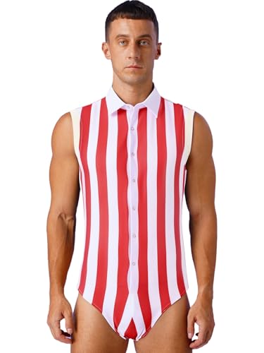 Kvysinly Herren Einteiler Body Revers Gestreift Bodysuit Ärmellos Nterhemd mit Frontknöpfe Männer Sport Fitness Leotard Rot-Weiss XXL Kvysinly Herren Einteiler Body Revers Gestreift Bodysuit Ärmellos Nterhemd mit Frontknöpfe Männer Sport Fitness Leotard Rot-Weiss XXL von Kvysinly