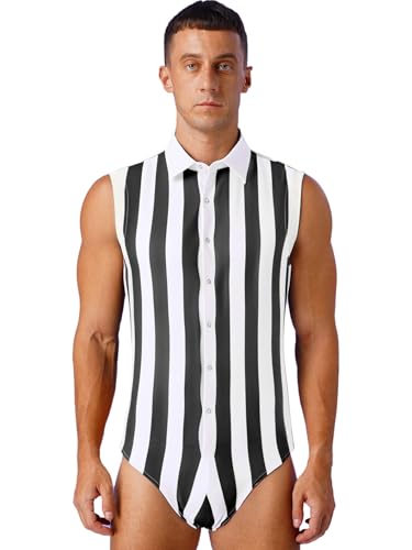 Kvysinly Herren Einteiler Body Revers Gestreift Bodysuit Ärmellos Nterhemd mit Frontknöpfe Männer Sport Fitness Leotard Schwarz-Weiss XXL Kvysinly Herren Einteiler Body Revers Gestreift Bodysuit Ärmellos Nterhemd mit Frontknöpfe Männer Sport Fitness Leotard Schwarz-Weiss XXL von Kvysinly