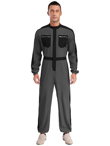Kvysinly Herren Langarm Jumpsuit Einteiliger Overall Ganzkörper Arbeitsoverall Mechaniker Arbeitsmantel mit Taschen Arbeitskleidung Grau XL von Kvysinly