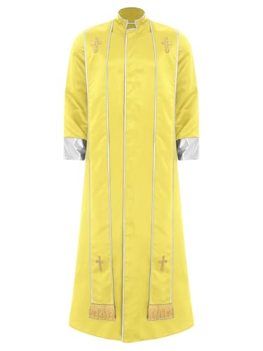 Kvysinly Herren Langarm Priester Robe Stehkragen Thobe mit Reißverschluss Metallisch Glänzend Kasack Männer Cosplay Kostüm Gelb 3XL Kvysinly Herren Langarm Priester Robe Stehkragen Thobe mit Reißverschluss Metallisch Glänzend Kasack Männer Cosplay Kostüm Gelb 3XL von Kvysinly