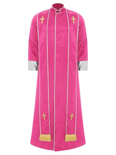 Kvysinly Herren Langarm Priester Robe Stehkragen Thobe mit Reißverschluss Metallisch Glänzend Kasack Männer Cosplay Kostüm Rosa XXL von Kvysinly