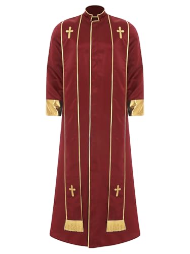 Kvysinly Herren Langarm Priester Robe Stehkragen Thobe mit Reißverschluss Metallisch Glänzend Kasack Männer Cosplay Kostüm Rot S Kvysinly Herren Langarm Priester Robe Stehkragen Thobe mit Reißverschluss Metallisch Glänzend Kasack Männer Cosplay Kostüm Rot S von Kvysinly