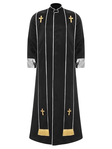Kvysinly Herren Langarm Priester Robe Stehkragen Thobe mit Reißverschluss Metallisch Glänzend Kasack Männer Cosplay Kostüm Schwarz L von Kvysinly