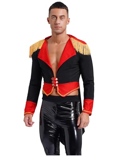Kvysinly Herren Zirkus Ringmaster Kostüm Langarm Tief V-Ausschnitt Tailcoat Steampunk Frack Mantel Fasching Schwarz XXL von Kvysinly