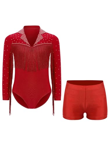 Kvysinly Jungen Glänzend Latein Tanzkostüm Langarm Leotard mit Quasten Kinder Strass Turnanzug und Shorts Gymnastikanzug A Rot 134-140 Kvysinly Jungen Glänzend Latein Tanzkostüm Langarm Leotard mit Quasten Kinder Strass Turnanzug und Shorts Gymnastikanzug A Rot 134-140 von Kvysinly