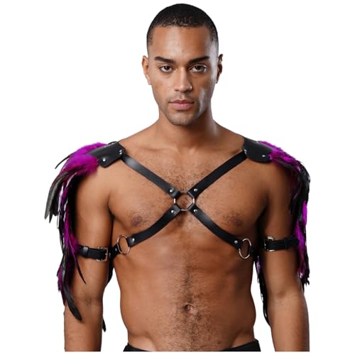 Kvysinly Leder Schulterpanzer Mit Federn Körpergurt Brustpanzer Herren Cosplay Krieger Wikinger Ritter Steampunk Gothic Kostüm Halloween Karneval Pink Einheitsgröße von Kvysinly