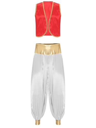 Kvysinly Männer Arabische Weste mit Arabische Satin Pumphose Zweiteiliger Halloween Kostüm Ärmellos Party Orient Outfit Burgunder & Weiß XXL Kvysinly Männer Arabische Weste mit Arabische Satin Pumphose Zweiteiliger Halloween Kostüm Ärmellos Party Orient Outfit Burgunder & Weiß XXL von Kvysinly