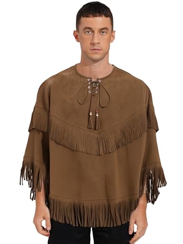 Kvysinly Mantel Mit Fransen Herren Cowboy Kostüm Halloween Karneval Weste Jacke Cosplay Clubwear Braun XXL Kvysinly Mantel Mit Fransen Herren Cowboy Kostüm Halloween Karneval Weste Jacke Cosplay Clubwear Braun XXL von Kvysinly