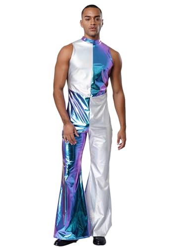 Kvysinly Metallischer er Jahre Disco Style Kombi Herren Jumpsuit Bodysuit Ärmellos Clubwear Blau XL Kvysinly Metallischer er Jahre Disco Style Kombi Herren Jumpsuit Bodysuit Ärmellos Clubwear Blau XL von Kvysinly
